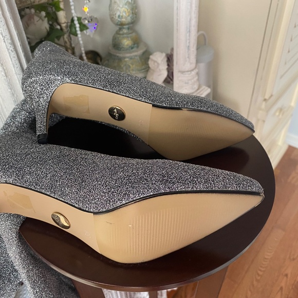 NWOT Buffalo Silver Lurex Fabric thigh High Over-the-knee stiletto heel boot - Picture 4 of 11